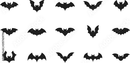 Collection of black bat silhouettes in various flying poses