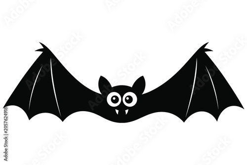 Black silhouette of a cartoon bat with wide wings and large eyes
