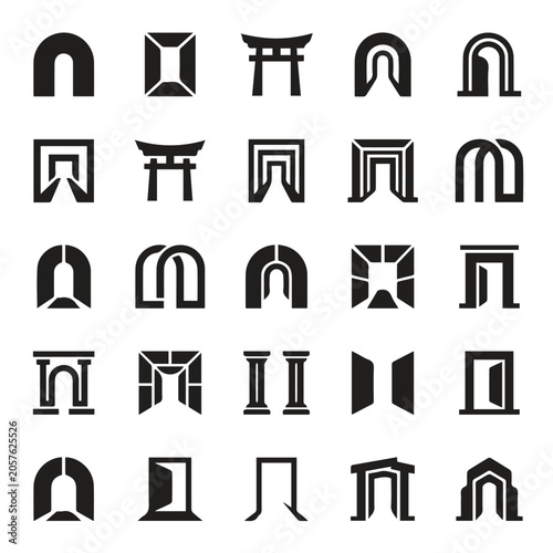 Foto Set of 25 abstract architectural doorway and archway icons with geometric