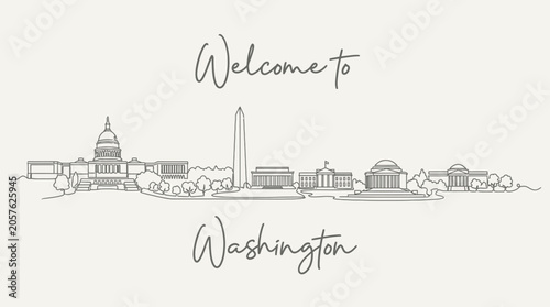 Washington DC Skyline Illustration - Welcome Text, Monuments