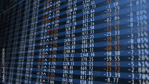 Foto Display stock price table volume value arrow row move numbers of data price movi