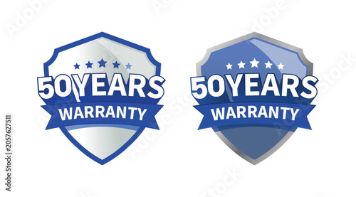 Cuadro en lienzo 50 year warranty label or badge design, with minimalist and shiny blue shield icon