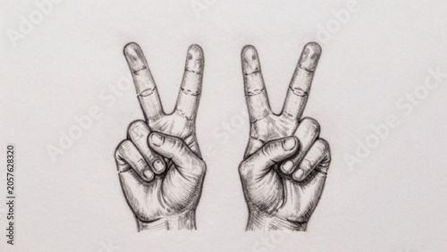 Pencil drawing hands making sign drawn way holding fingers thumb left hand index finger right slightly curled