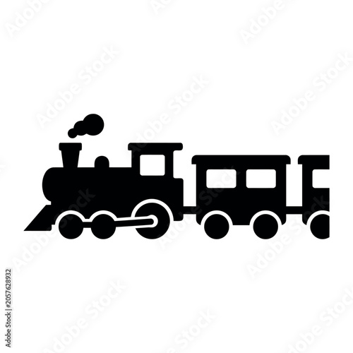 Vintage steam train silhouette vector, classic locomotive with passenger wagons, black steam engine icon for travel and logistics design