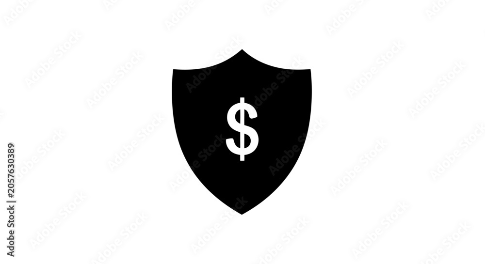 Fototapeta premium A black shield icon featuring a white currency symbol in the center