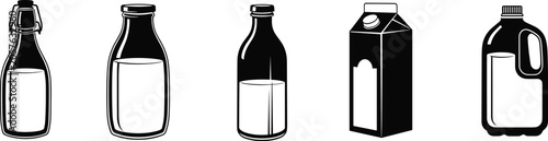 Φωτογραφία Milk bottle and carton vector illustration set with various dairy packaging designs like glass bottles jugs and paper boxes