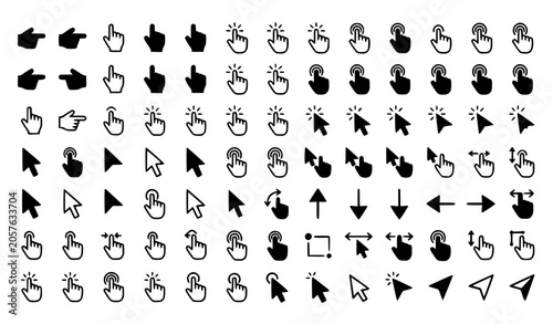 Obraz na płótnie Mega bundle of mouse cursor arrows and hand click vector icons for web navigatio