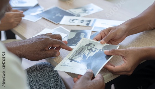 Multigenerational family sharing old photographs and memories