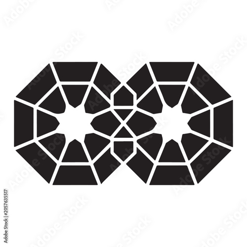 Isolated geometric islamic art pattern featuring an interlocking infinity loop design with octagonal shapes and stars