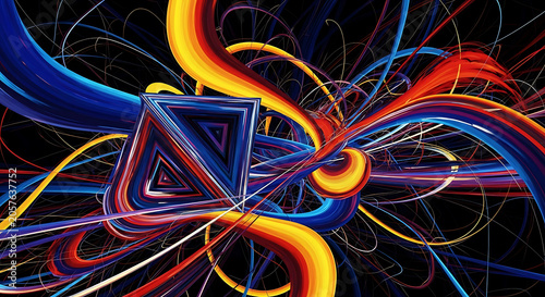 Vibrant abstract art with swirling lines and geometric shapes