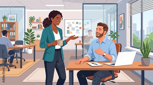 Business Colleagues Talking in Modern Office, Teamwork and Collaboration made by AI generative
