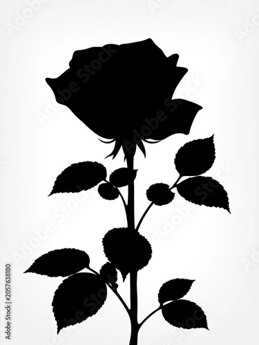 Elegant black silhouette rose flower with stem and leaves for design projects vector, petals, ||floral