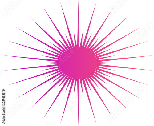 Vibrant Magenta Pink Symmetrical Radial Lines Circular Starburst Element Isolated on Transparent Background