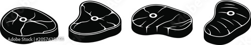 Raw beef steak silhouette vector illustration set featuring four fresh meat cuts for butchery shop cooking recipe and restaurant graphic design.