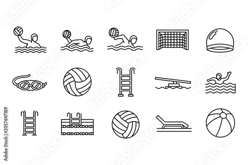 Schilderij op canvas Swimming and water sports line icons a collection of aquatic activities and equi