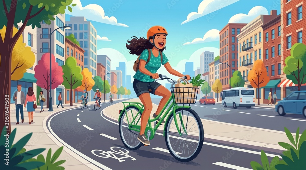 Fototapeta premium Cyclist Commuting in City with Helmet, Eco Friendly Transportation made by AI generative