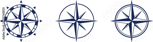 Foto Nautical compass rose vector line icon set featuring navy blue maritime navigati
