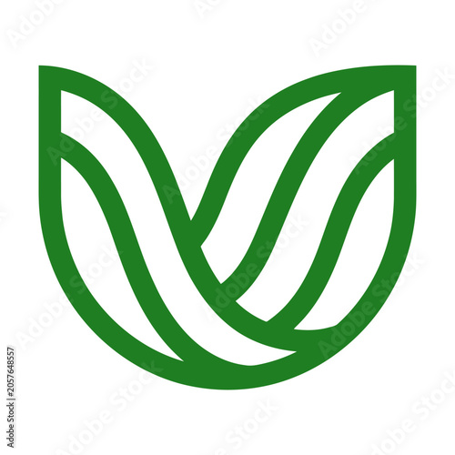 V-Shaped Sprouting Double Leaf Logo: Minimalist Green Plant Icon