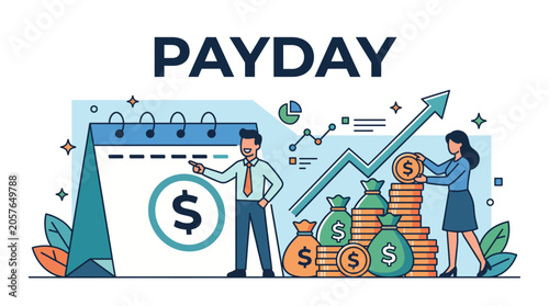 Payday Vector Illustration Business Growth Financial Success and Salary Payment Celebration with Calendar and Money