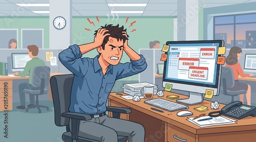 Overworked Businessman Stress in Office, Deadline Pressure Concept made by AI generative