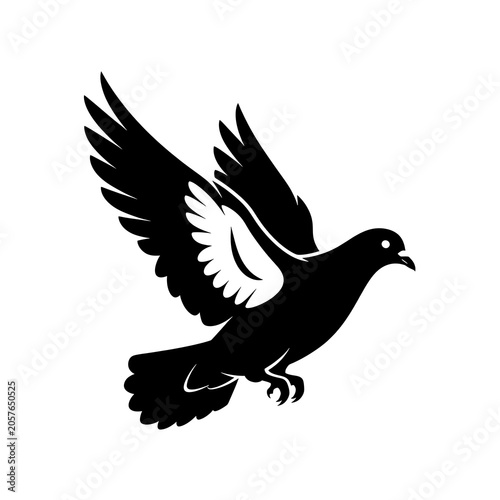 Black silhouette of a soaring eagle against white background.