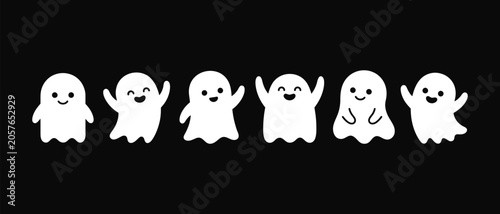 Cute halloween day ghost characters set for festive designs and spooky season celebrations