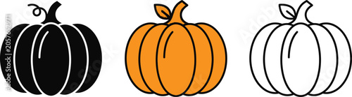 Halloween pumpkin icons in black orange and white line art