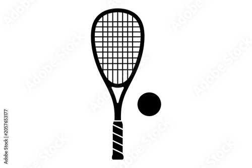 Obraz na plátně Squash racket and ball silhouette a black and white sports icon