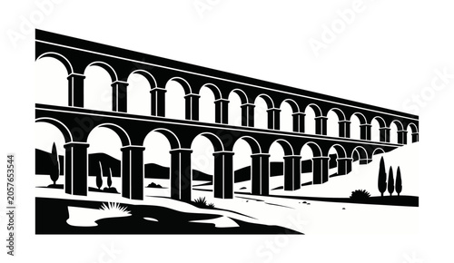 Bild auf Leinwand Elegant graphic depiction of a classical multi-arched aqueduct, showcasing the a