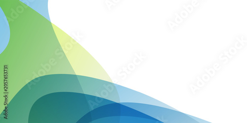 Minimal abstract background with overlapping translucent colorful waves, layers on the bottom left and white space on the upper right, ideal for modern layouts, presentations, or text placement.