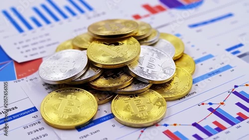 Financial documents with pile of coins