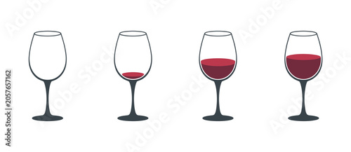 Photos Four Wine Glasses Showing Levels: Illustration showing four wine glasses with different amounts of red wine