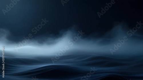 Dark moody fog descending through a smooth cool atmosphere with layered texture and luminous depth