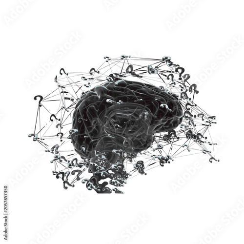 Conceptual Mind Network with Question Marks Illustration.