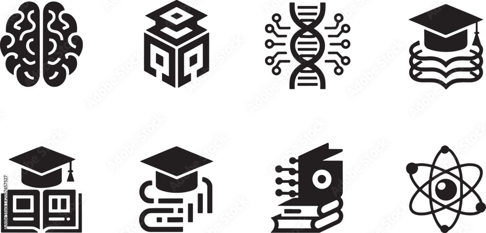 Fototapeta premium Collection of science and education themed including brain, DNA, and graduation cap
