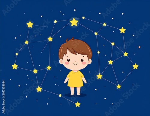 Little girl looking at starry night.