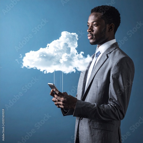 Man with smartphone & cloud