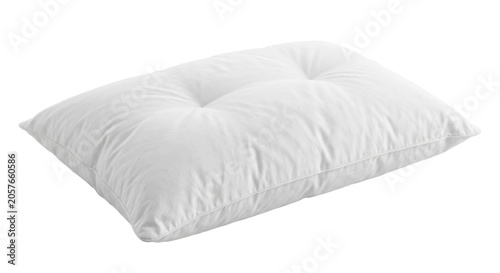 Photos A plump white bed pillow with a tufted center, perfect for comfortable sleep
