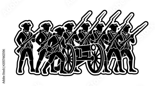 Foto Soldiers marching with a cannon.