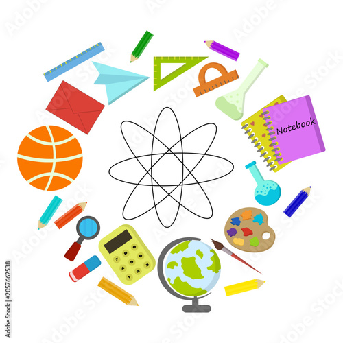 Back to School Round Frame with Education and Science Elements Vector Illustration
