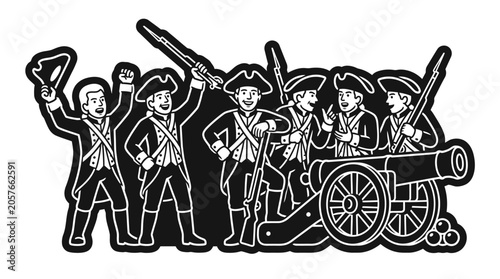 Tableau sur toile Soldiers standing with a cannon.
