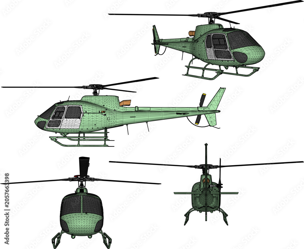 Fototapeta premium Highly Detailed Vector Art Set of Helicopter Character Simbol in Technical Drawing Style for Commercial Aviation Branding and Fighter Aircraft Icon Design with Fly Motifs