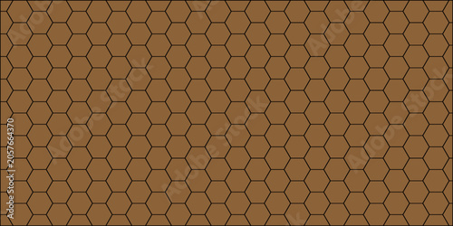 Abstract brown hexagonal honeycomb tessellation pattern background, modern geometric grid design with dark outlines, minimalist decorative wallpaper texture illustration