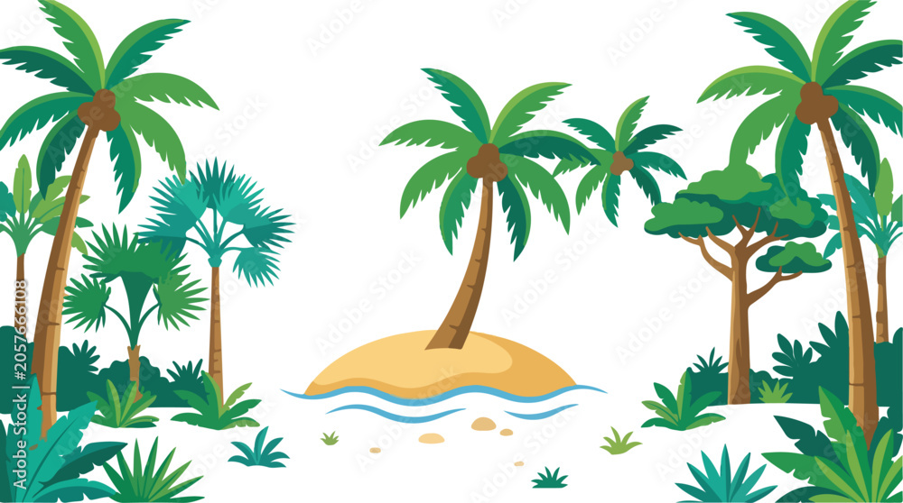 Obraz premium Flat Palm Tree Beach Icon Vector Tropical Summer Design