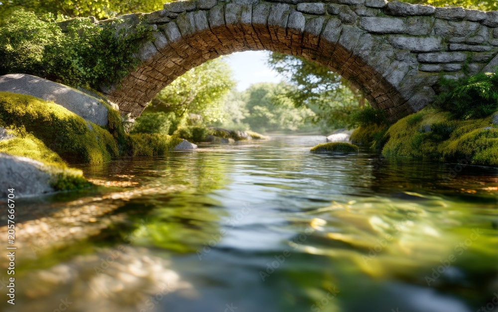 Fototapeta premium Tranquil Scene of a Weathered Bridge Over Still Water in Nature