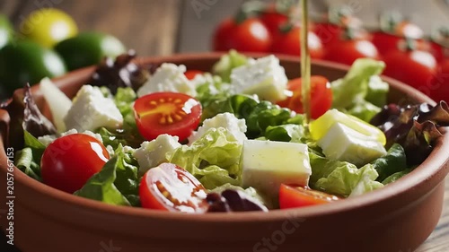 Fresh Mediterranean salad with olive oil.