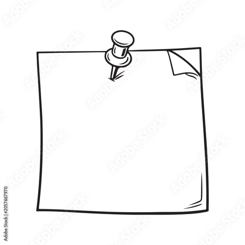 Tableau sur toile Blank Pinned Paper Note Outline Illustration And Sticky Note Sketch