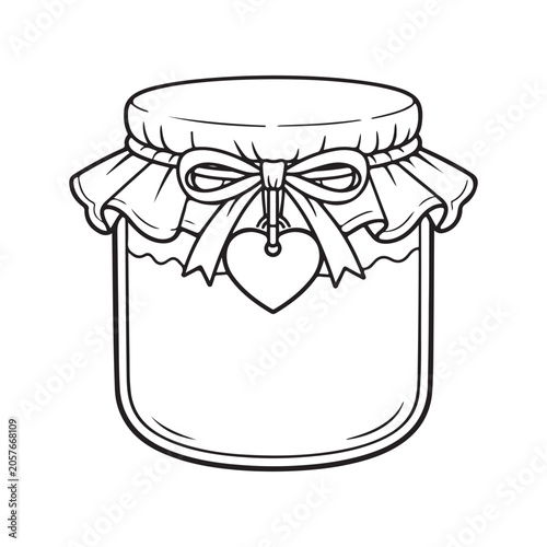 Decorative Glass Jar with Fabric Lid Outline Illustration,  Handmade Jar Clipart