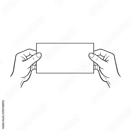 Hands Holding Empty Card Outline Illustration, Mockup Hand Drawn Template