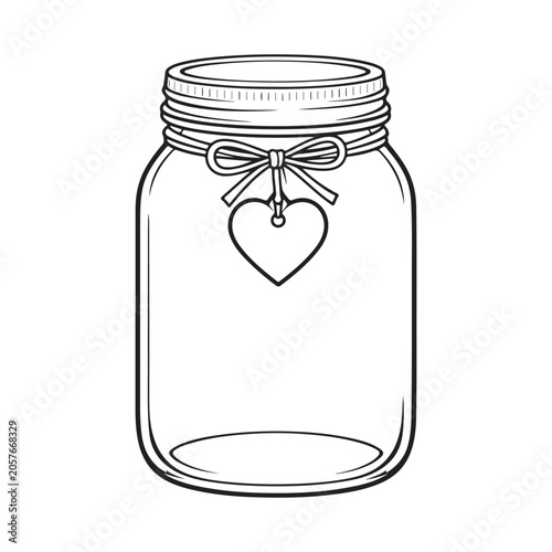 Hand Drawn Empty Mason Jar with Heart Label Outline Illustration 